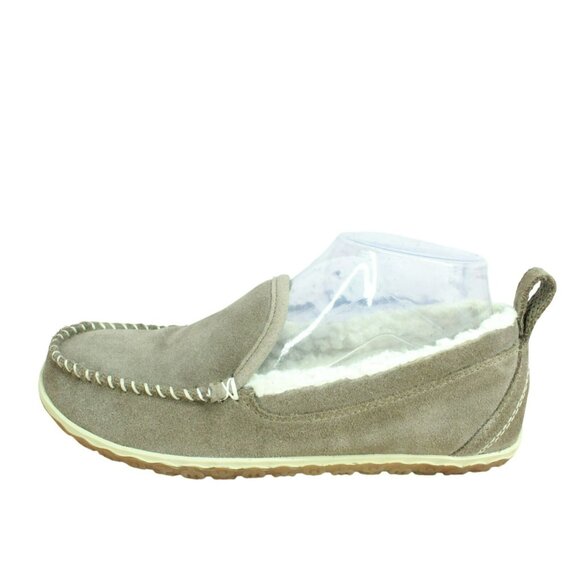LL Bean Cement Suede Slip On Fleece Lined Mountain Moccasin Slippers Size 7 M - Picture 1 of 9